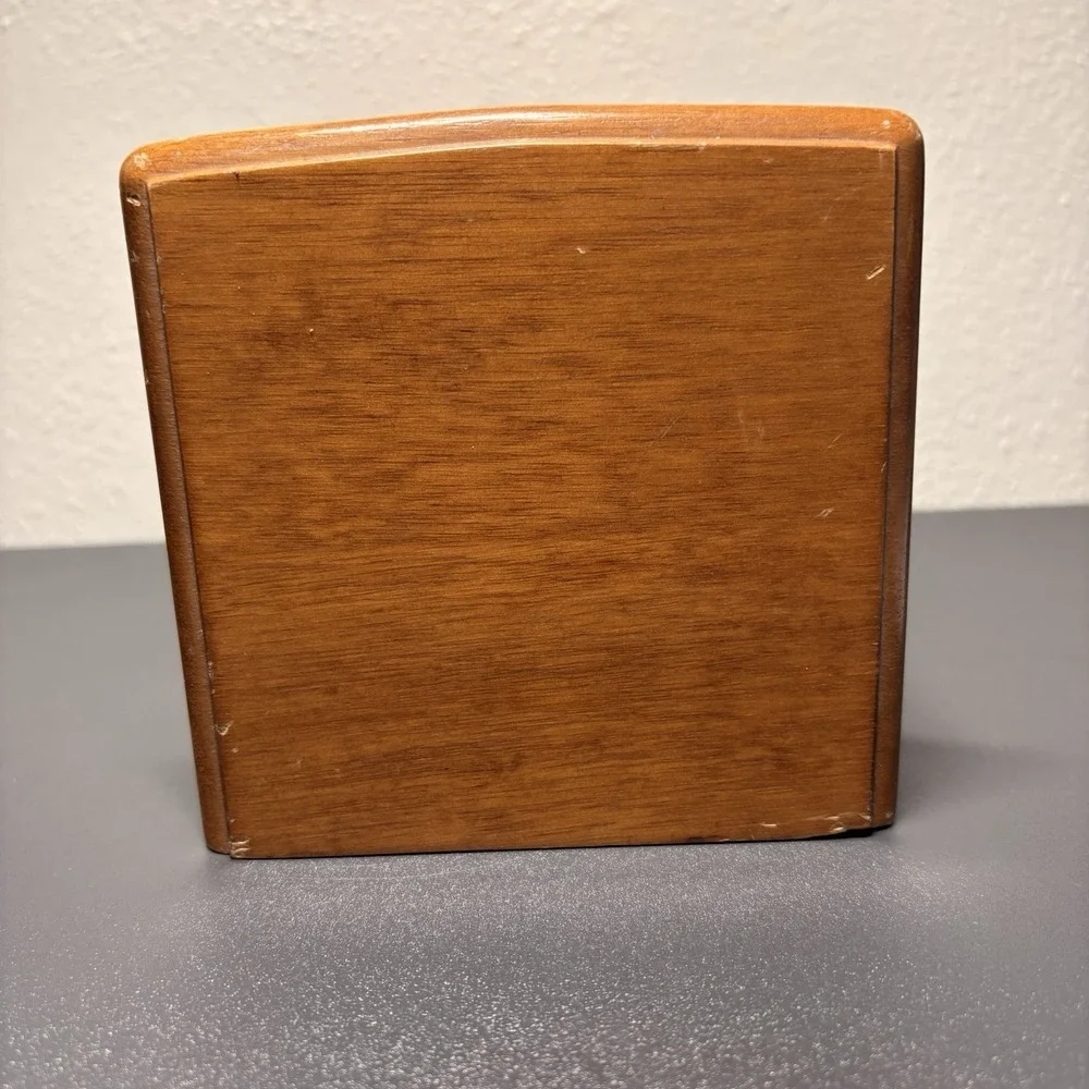 Vintage Brown Wooden Floral Jewelry Box with Glass Door and Compartments